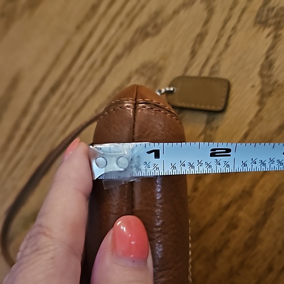 Coach Cream Signature wristlet with brown leather trim - Picture 10 of 13